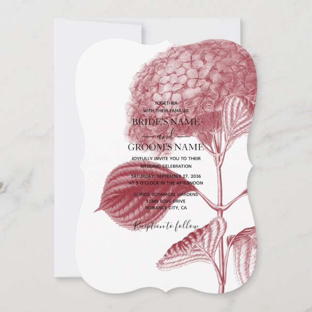 Elegantes invitaciones de bodas de Borgoña Hydrang (Anverso)