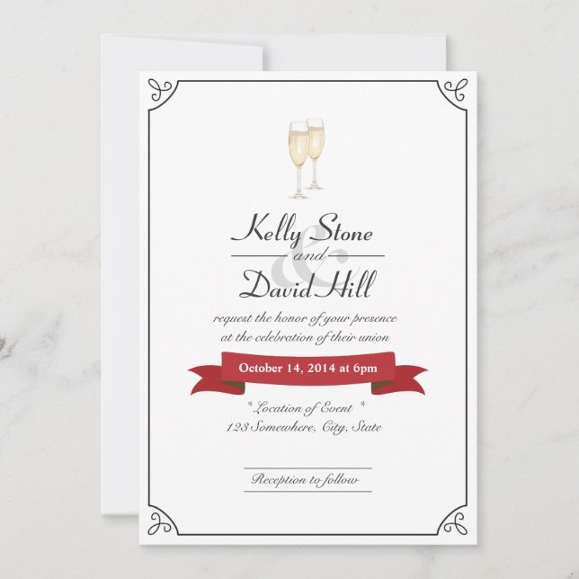 Elegantes invitaciones de bodas de champagne con t (Anverso)