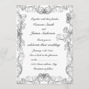 Elegantes invitaciones de bodas de cuadros en blan