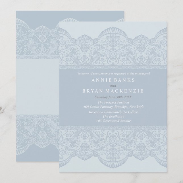 Elegantes invitaciones de bodas de encaje gris (Anverso / Reverso)