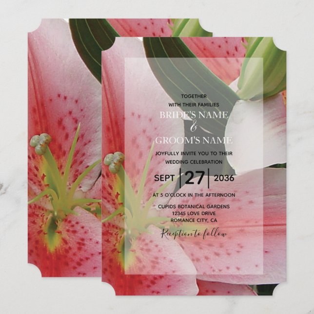 Elegantes invitaciones de bodas de lirios oriental (Anverso / Reverso)