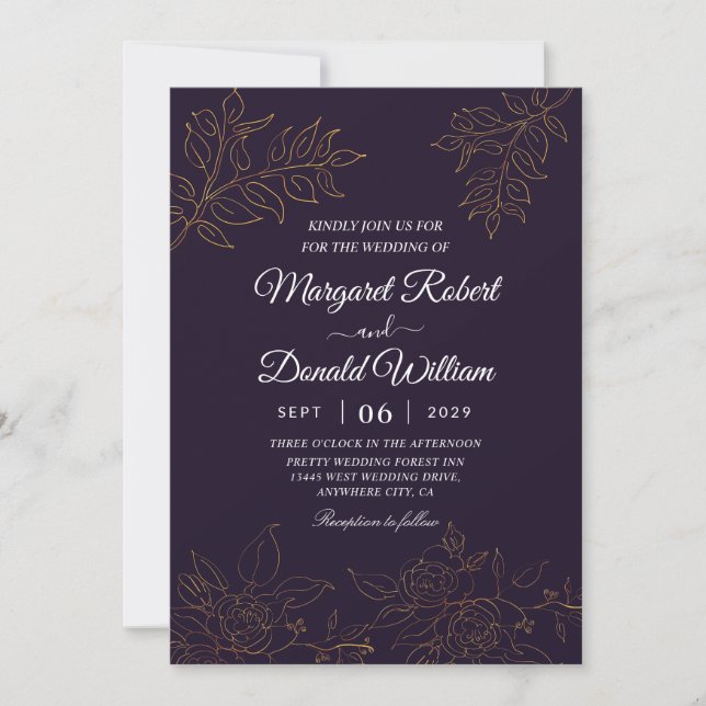 Elegantes invitaciones de bodas de lujo (Anverso)