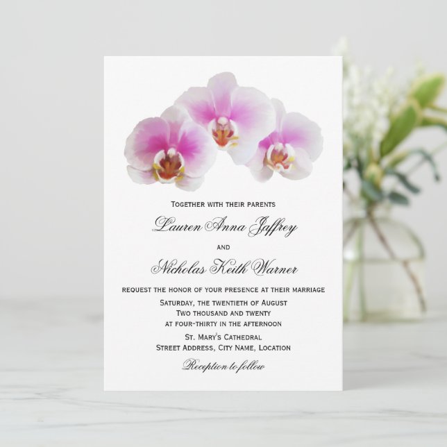 Elegantes invitaciones de bodas de orquídeas pinta (Anverso de pie)