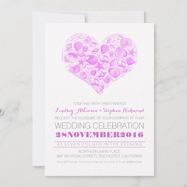 Elegantes invitaciones de bodas en la playa (Anverso)