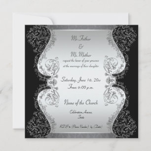Elegantes invitaciones de bodas en plata y negro