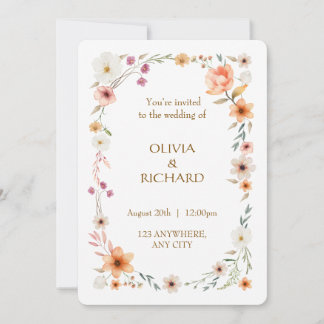 Elegantes invitaciones de Bodas Florales en Blanco