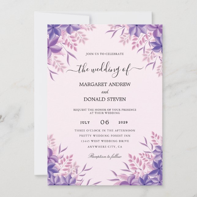 Elegantes invitaciones de bodas gladiolus púrpura (Anverso)