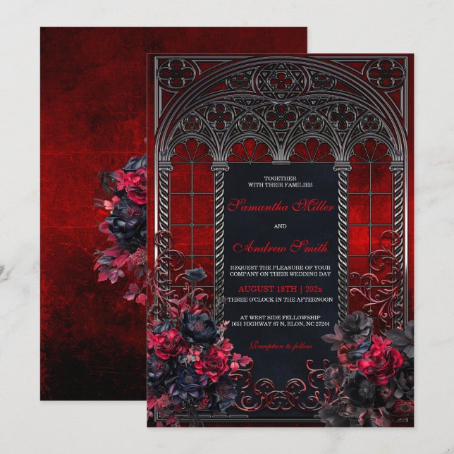 Elegantes invitaciones de bodas góticas victoriana (Anverso / Reverso)