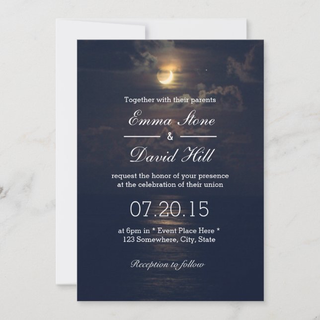 Elegantes invitaciones de bodas nocturnas de la lu (Anverso)