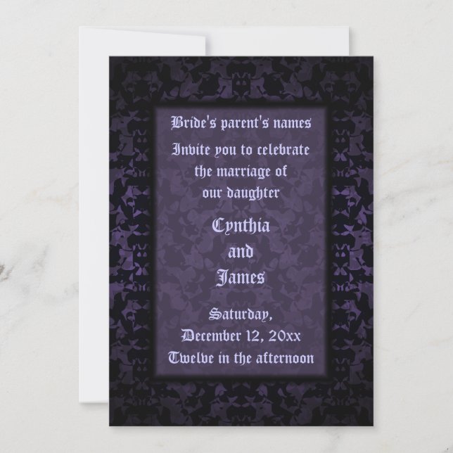 Elegantes invitaciones de bodas oscuras (Anverso)