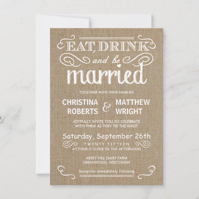 Elegantes invitaciones de bodas rusticas (Anverso)