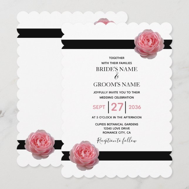 Elegantes invitaciones de casamiento de cintas neg (Anverso / Reverso)