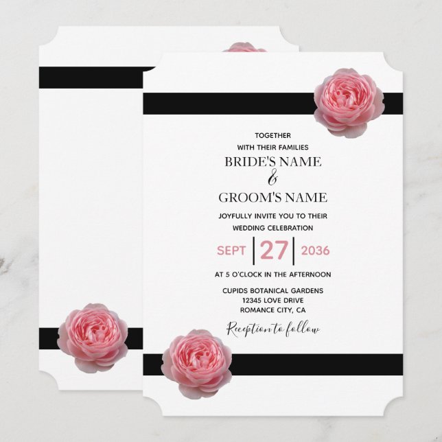 Elegantes invitaciones de casamiento de cintas neg (Anverso / Reverso)