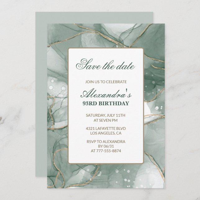 Elegantes invitaciones de cumpleaños 93 Guardar la (Anverso / Reverso)