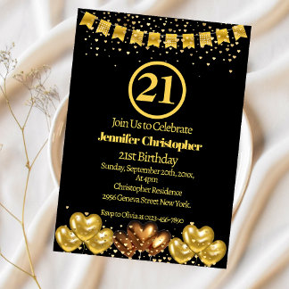 Elegantes invitaciones de cumpleaños de oro y negr