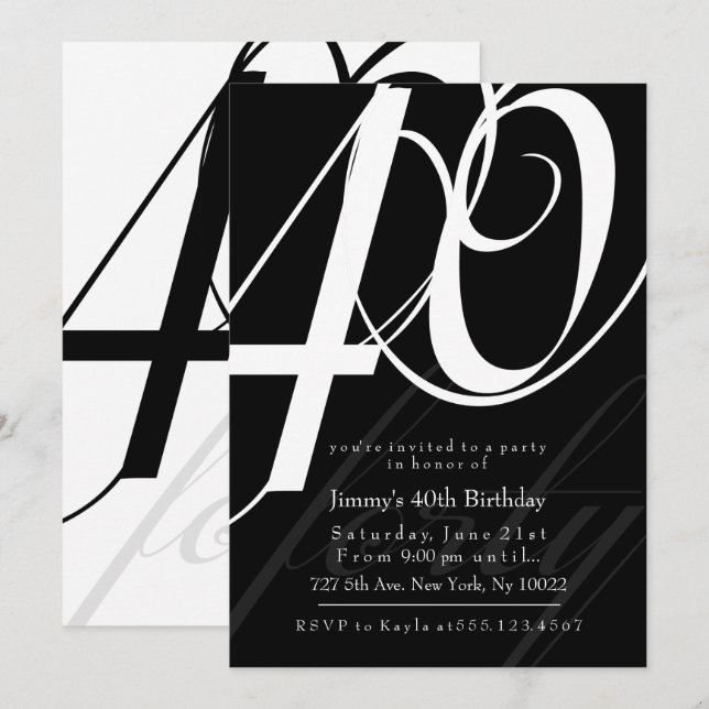 Elegantes invitaciones de cumpleaños número 40 (Anverso / Reverso)