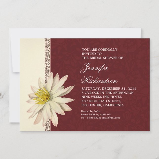 elegantes invitaciones de damasco floral con ducha (Anverso)
