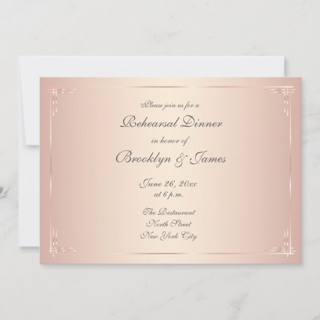 Elegantes invitaciones de ensayo de Bodas de Rubor (Anverso)