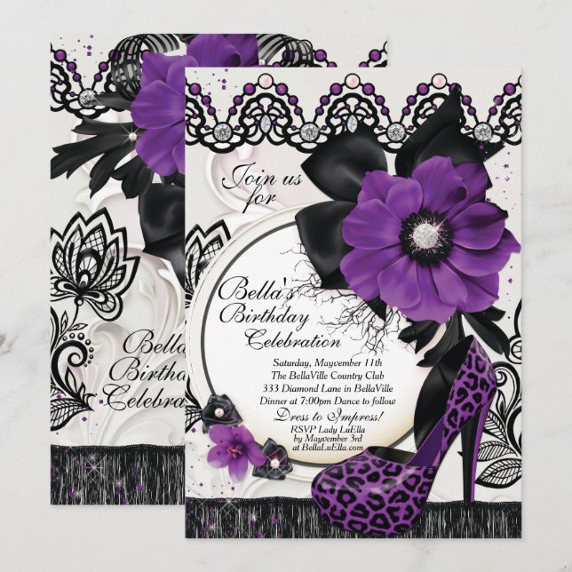 Elegantes invitaciones de fiesta sofisticadas (Anverso / Reverso)