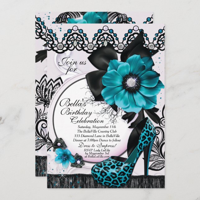 Elegantes invitaciones de fiesta sofisticadas (Anverso / Reverso)