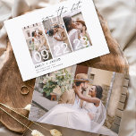 Elegantes invitaciones de guardar la fecha con 4 f<br><div class="desc">Moderno y elegante paisaje horizontal con cuatro (4) fotos para guardar la fecha de la boda con tipografía de letra manuscrita. El imán de invitación para guardar la fecha incluye tipografía de letra manuscrita y un diseño chic y simple al que puedes agregar tu fotografía de compromiso personalizada.</div>