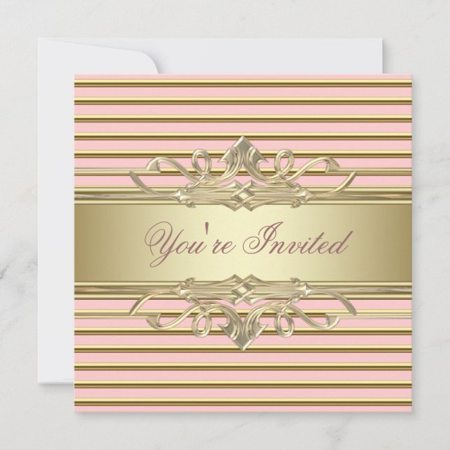 Elegantes invitaciones de la Fiesta de Oro Rosa (Anverso)