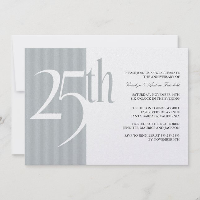 Elegantes invitaciones de la Fiesta del 25 Anivers (Anverso)