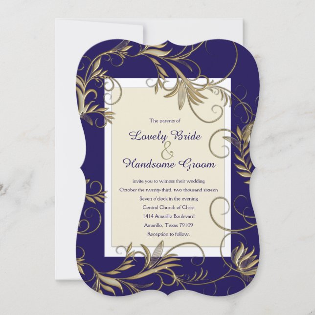 Elegantes invitaciones de la Marina y la Boda de O (Anverso)