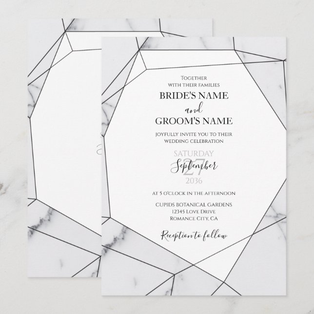 Elegantes invitaciones de matrimonio de mármol geo (Anverso / Reverso)