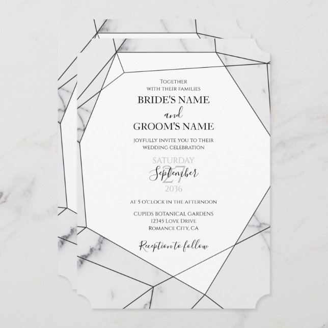 Elegantes invitaciones de matrimonio de mármol geo (Anverso / Reverso)