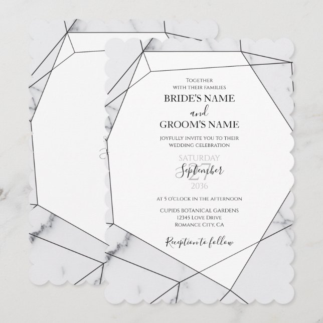 Elegantes invitaciones de matrimonio de mármol geo (Anverso / Reverso)
