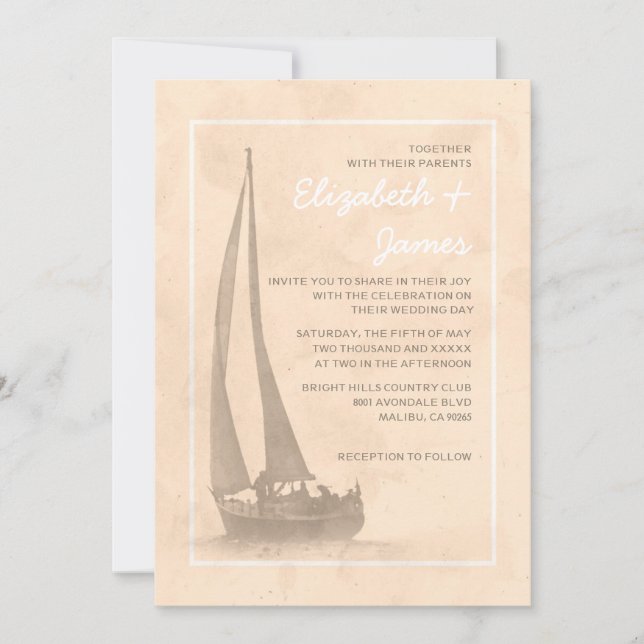 Elegantes invitaciones de matrimonio en barco (Anverso)