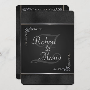 Elegantes invitaciones de matrimonio negro y plate