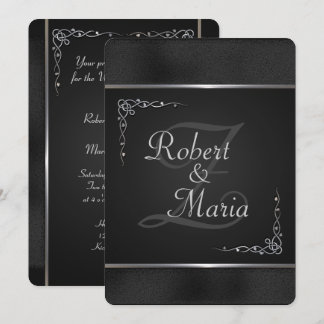 Elegantes invitaciones de matrimonio negro y plate