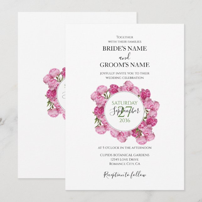 Elegantes invitaciones de matrimonio para peones r (Anverso / Reverso)