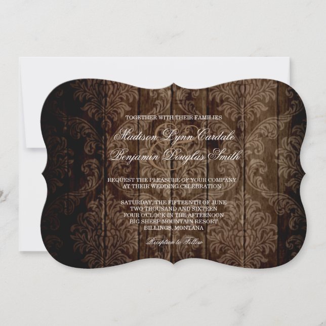 Elegantes invitaciones de matrimonio rústico por d (Anverso)