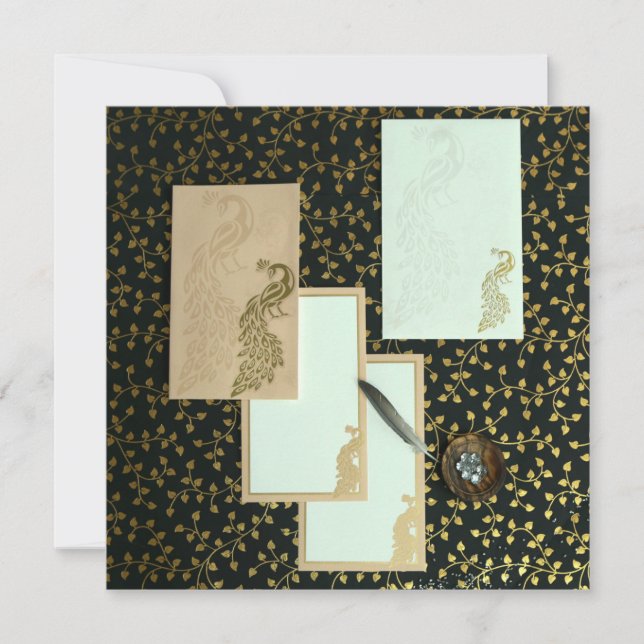 Elegantes invitaciones de pavo real | Tarjetas de  (Anverso)