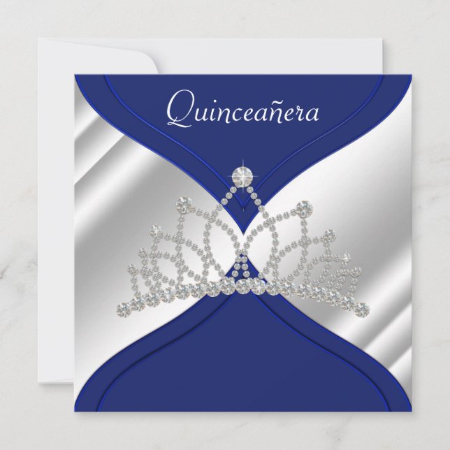 Elegantes invitaciones de Quinceanera Azul Real (Anverso)
