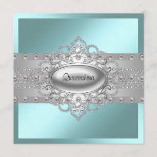 Elegantes invitaciones de Quinceanera Azul Verde a