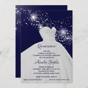 Elegantes invitaciones de Quinceañera con traje bl
