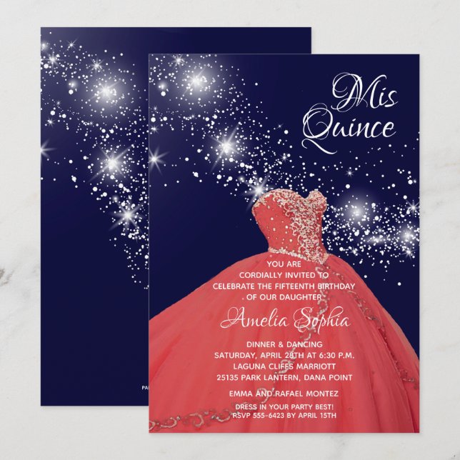 Elegantes invitaciones de Quinceañera de Guisantes (Anverso / Reverso)
