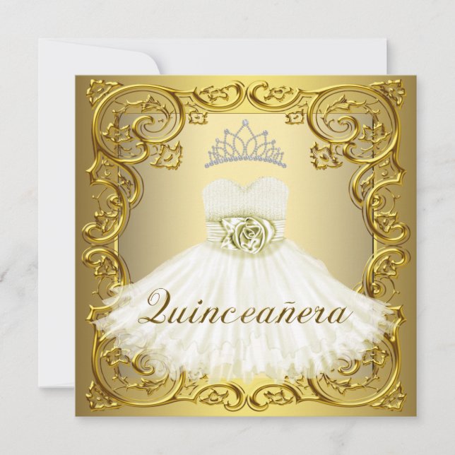 Elegantes invitaciones de Quinceanera de Oro Blanc (Anverso)