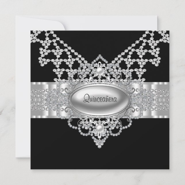 Elegantes invitaciones de quinceañera en blanco y  (Anverso)