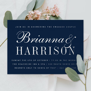 Elegantes Invitaciones de Regadera de Parejas Navy