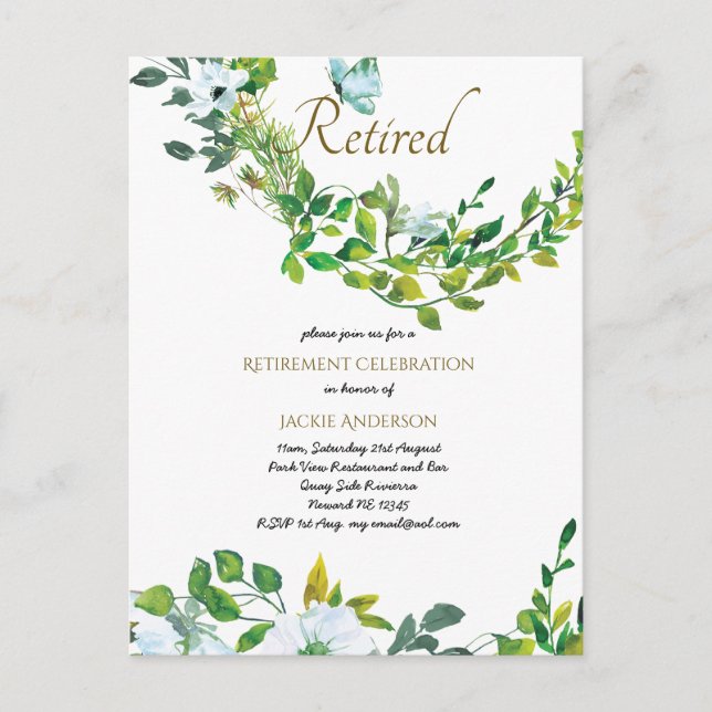 Elegantes invitaciones de RETIREMENT Botanical Flo (Anverso)