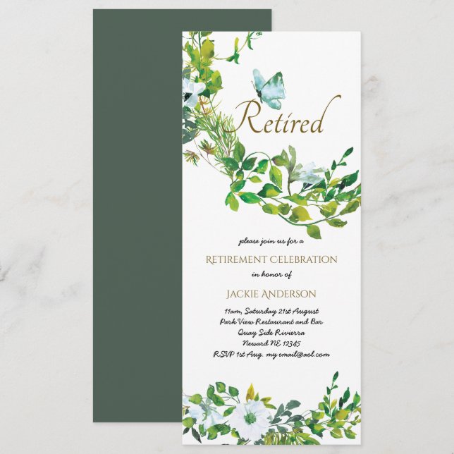 Elegantes invitaciones de RETIREMENT Botanical Flo (Anverso / Reverso)
