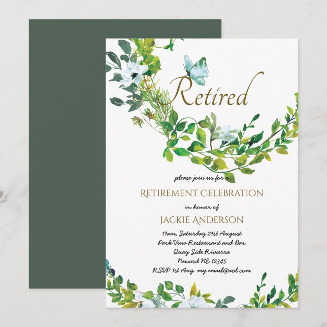 Elegantes invitaciones de RETIREMENT vegetación bo (Anverso / Reverso)