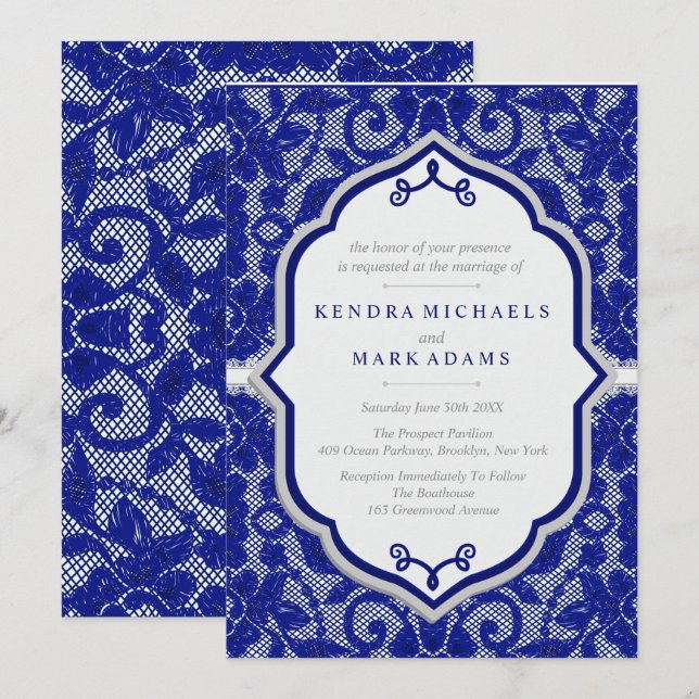 Elegantes invitaciones de Sapphire y Bodas Gris (Anverso / Reverso)