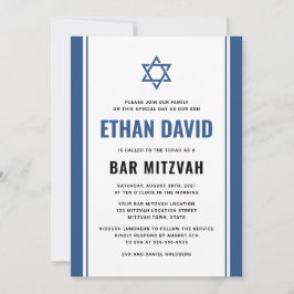 Elegantes invitaciones del bar azul mitzvah
