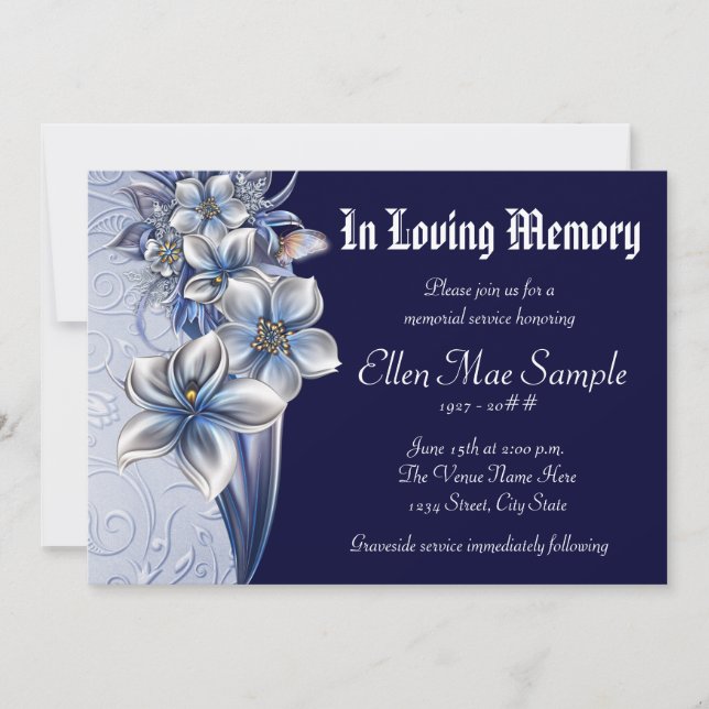 Elegantes Invitaciones del Blue Memorial Service (Anverso)